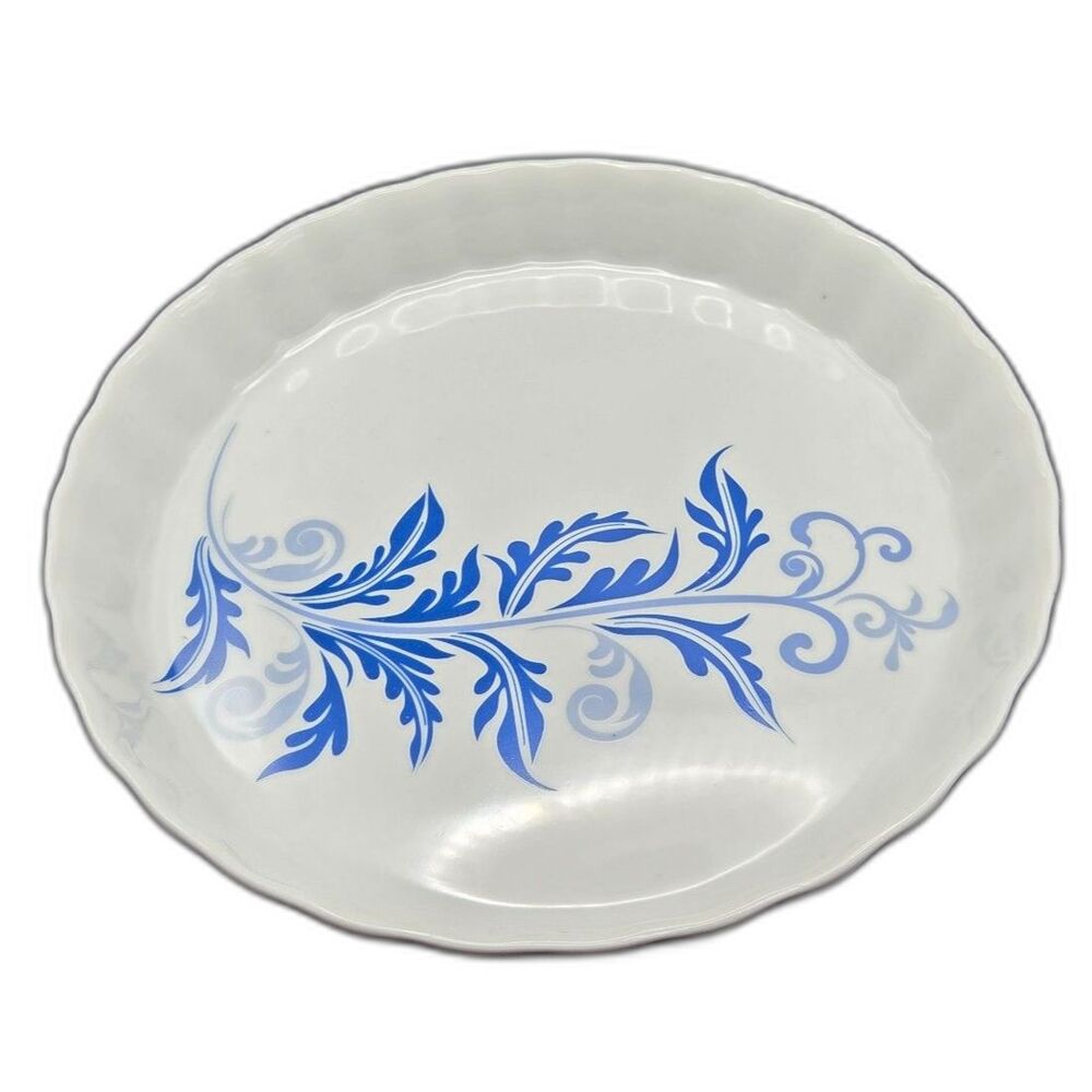 Porcelain Fluted Quiche Tart Dish Pan Blue and White Floral 9 Inch